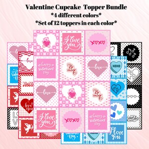 Printable Valentines Day Cupcake Topper | Valentine cupcake topper bundle | Cupcake decoration | Valentine cupcake picks | Valentine toppers