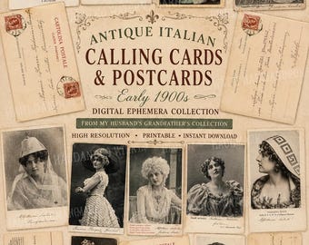 Antike italienische Visitenkarten und Postkarten | Ephemera aus dem frühen 20. Jahrhundert (Digitaler Download)