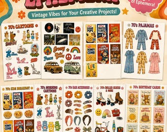 Ephemera-Bundle aus den 70ern | Retro-Junk-Journal-Seiten, Scrapbook-Collage-Set (Digitaler Download)