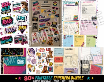 Vintage-Ephemera-Bundle 2 aus den 1980er Jahren | Retro-Schulpapier, Junk-Journal-Set (Digitaler Download)