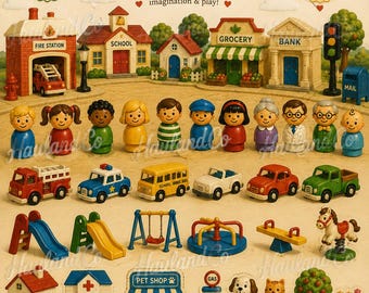 Materiale stampabile vintage a tema "Little People" / Ritagli / Diario / Libro delle attività (Download digitale)