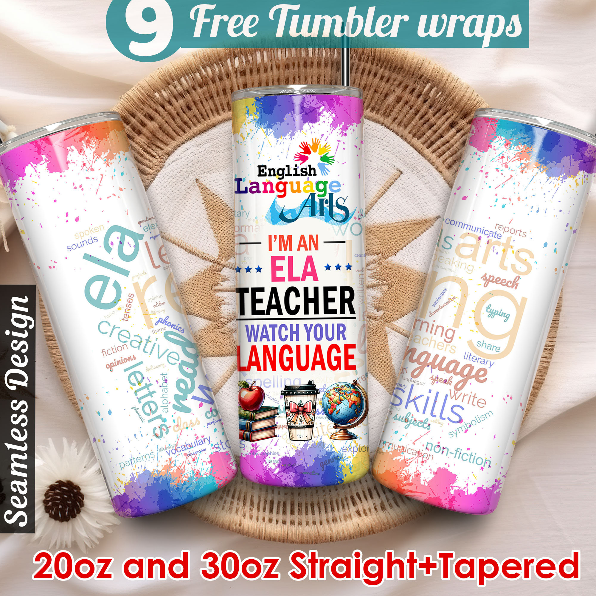 ELA teacher Tumbler wrap English Language Arts teacher tumbler 20 oz tumbler sublimation designs Teacher Appreciation Tumbler