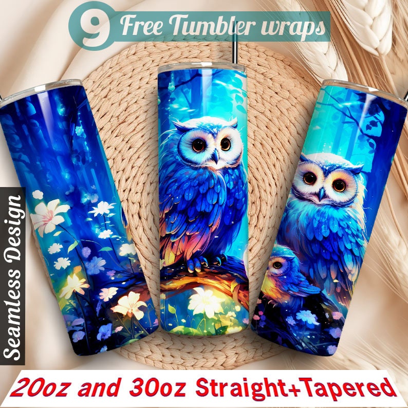 Owl tumbler wrap PNG OWL neon light 30 oz and 20oz Skinny Tumbler Sublimation Designs Tumbler for St