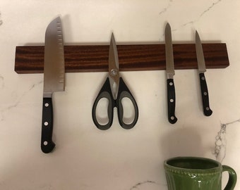 Magnetic Knife Holder, Mounts on Backsplash, Made of Exotic Hardwood, Finished in Food-Grade Oil