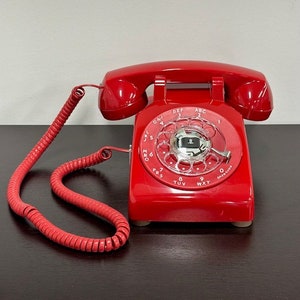 Vintage Fully Restored Rotary Desk Telephone - Red