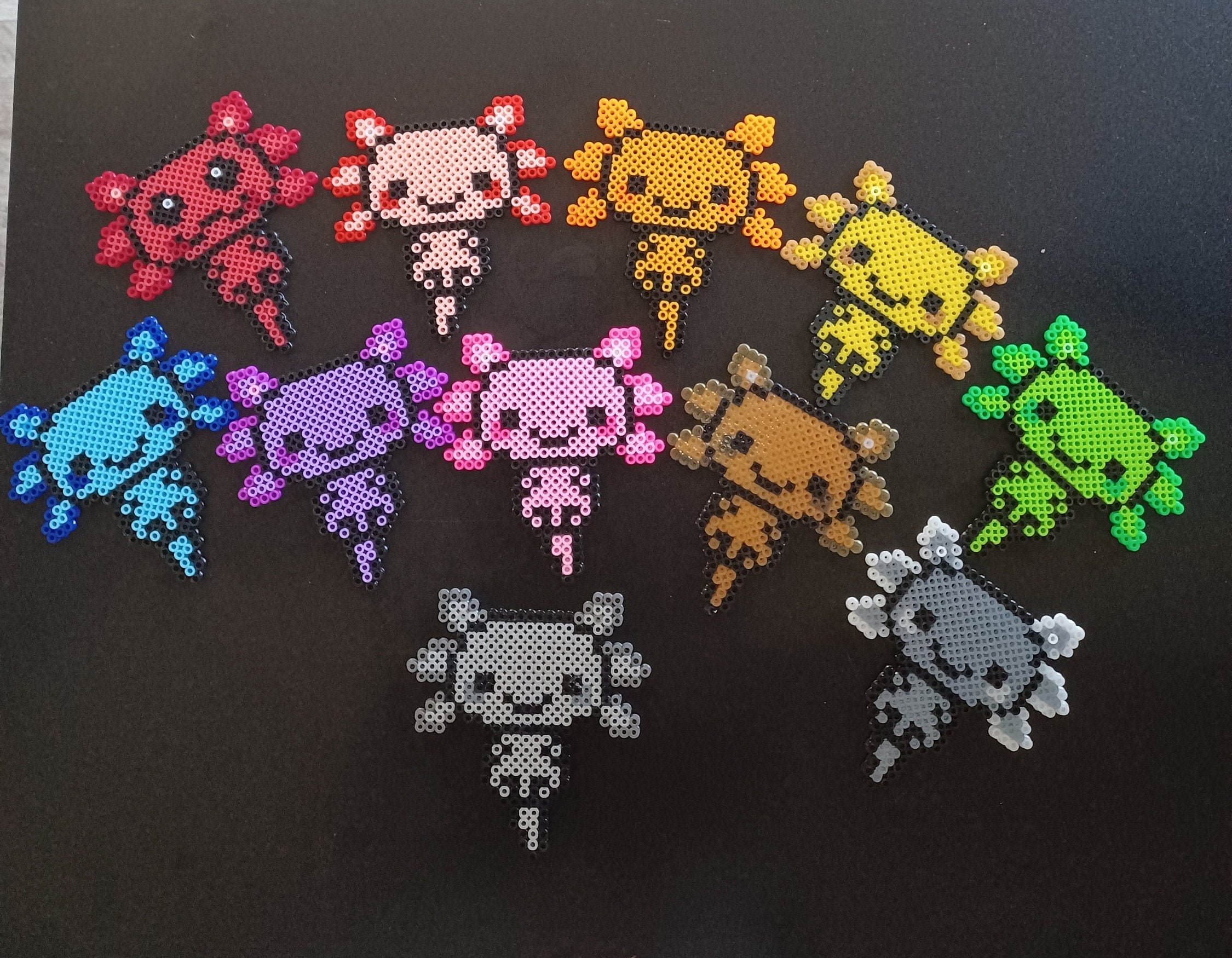 Cute and Colorful Chibi Axolotl Hama Fuse Perler Bead Art Designs 