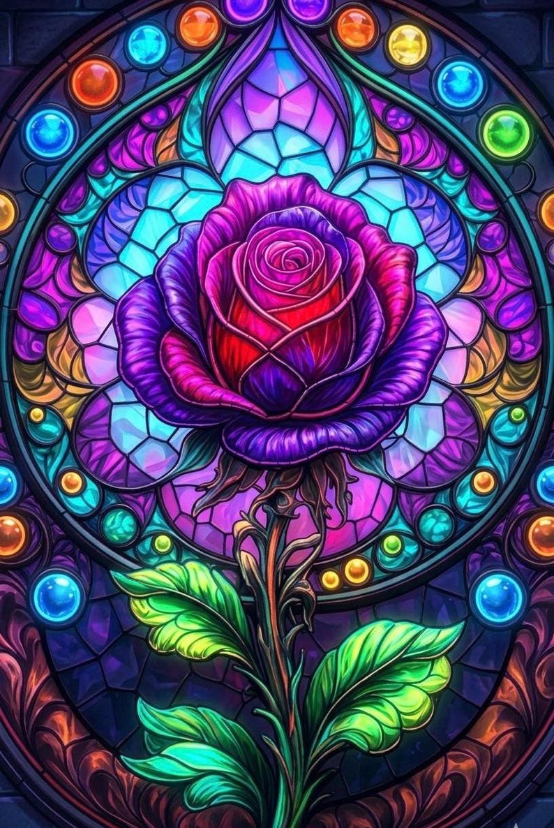 Stained Glass Roses | Sun Catcher Sticker Decals | 2”, 3”, 4” Clear ...