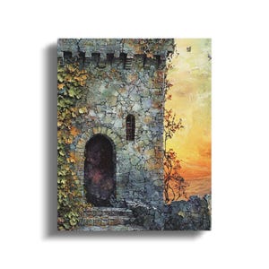 Castle Rook Tower Medieval Castle Canvas Wrap, Sunset Castle Print, Wall Art Home Decor, Fantasy Castle Artwork, Gift for Him