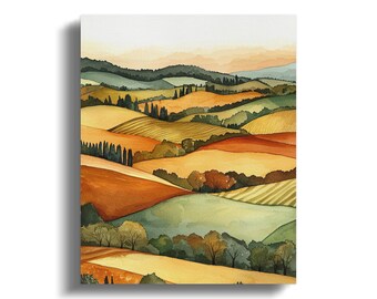 Rural Countryside Scenic countryside landscape canvas, colorful hills and fields wall art, panoramic nature print