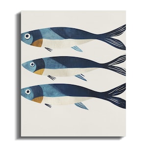 Sardines vintage vis canvaskunst, door Henri Matisse geïnspireerde kunstwerken, retro visafdruk, wanddecoratie kust, nautische kunst, schilderij zeeleven