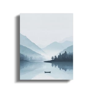 Scandinavian Lake Serene Mountain Lake Canvas Wrap, Nature Landscape Wall Art, Tranquil Morning Scene, Modern Home Decor