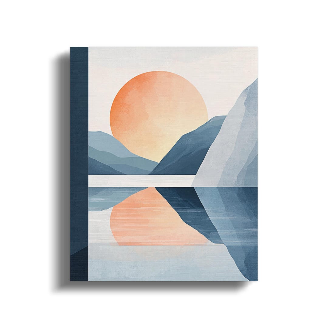 Nordic Sunrise Abstract Mountain Sunset Art, Scenic Landscape Canvas ...