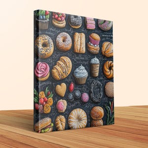 Lienzo artístico de repostería deliciosa de Knolling Breads, decoración de pared de panadería, impresión de repostería francesa, arte de postres para la cocina, lienzos decorativos