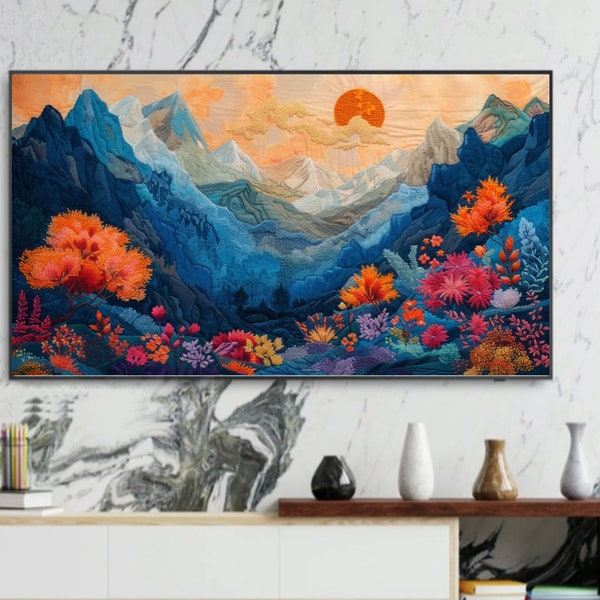 Montagne dAmbre National Park Embroidery Style Samsung TV Digital Art Instant Download for TV Frame Art Display Artful Outdoor Nature Decor