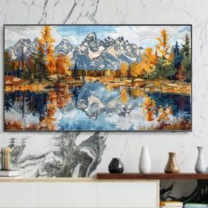 Grand Teton National Park Stickerei Stil Samsung TV Digital Art Instant Download für TV-Rahmen Kunst Anzeige Artful Outdoor Natur Dekor