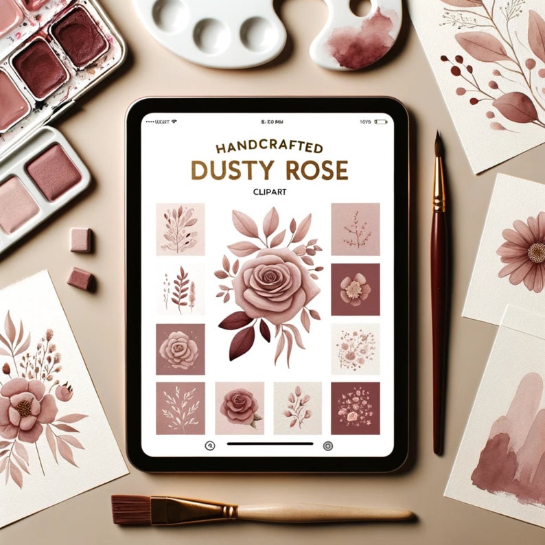 Dusty Rose Clipart Watercolor Dusty Rose Clipart Clip Art Bundle 300DPI Transparent PNG JPG for ...