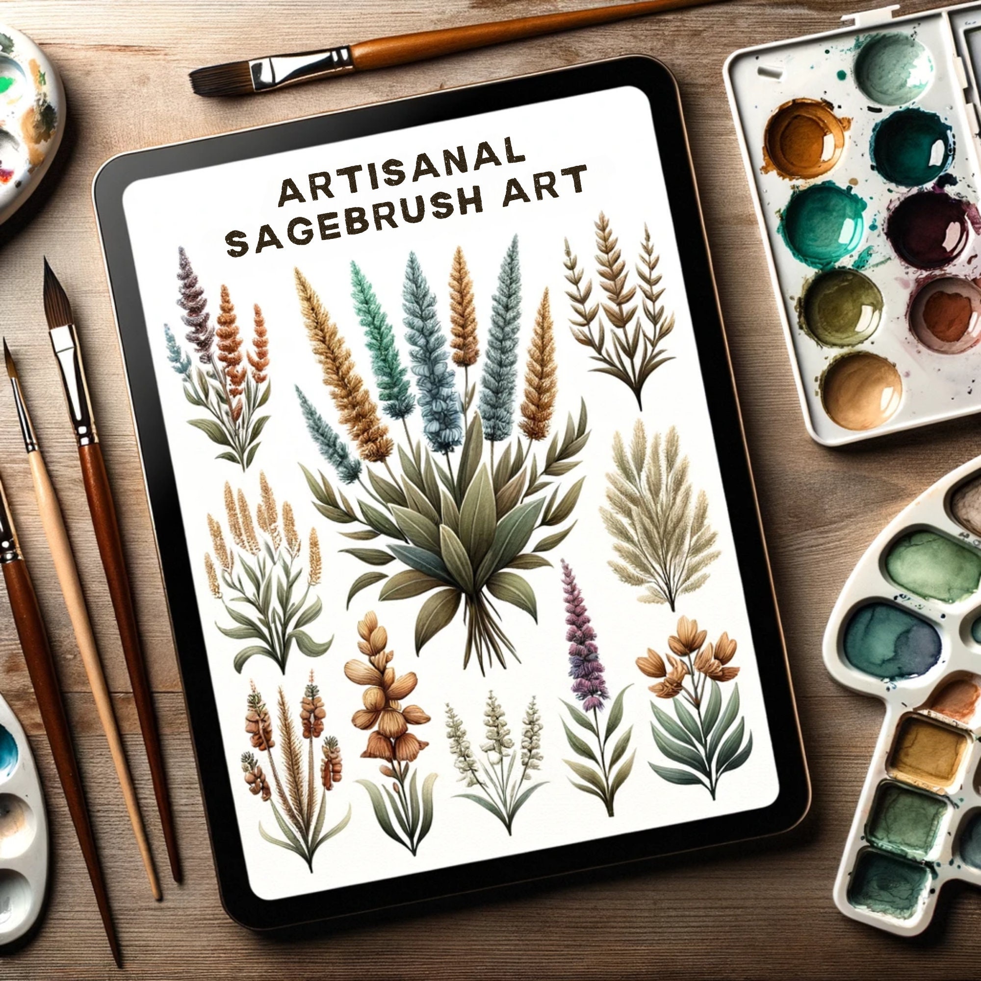 Sagebrush Clipart Watercolor Sage Brush Clip Art Bundle 300DPI ...