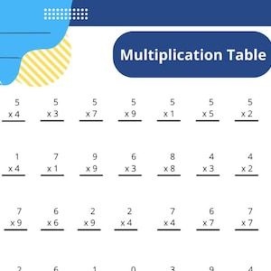 Afdrukbaar pdf-werkblad vermenigvuldigen | Tafelbladen Oefenbladen | Rekenwerkbladen voor kinderen | Hulpmiddel voor thuisonderwijs en klaslokaal