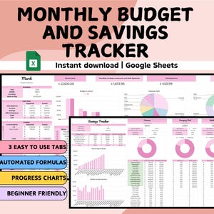 Roze maandelijkse budget- en spaartracker | Google Spreadsheets | Sjabloon persoonlijke financiën dalend noodfonds 2025 | Eenvoudig te gebruiken