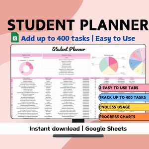 Student & Assignment Tracker | Google Sheets | University School College Planner | Simple Homework Academic Study Exam Essay Spreadsheet