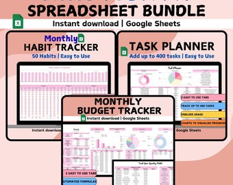 New Month Life Planning Bundle | Budget Spreadsheet, Task Planner and Habit Tracker | Easy to Use Google Sheets Template