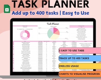 Planificador de tareas / Hoja de cálculo de Google / Rutina diaria / Planificador de vida con objetivos / Rastreador de lista de tareas rosa simple Planificación de vida