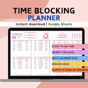 Hourly Time Blocking Planner Spreadsheet | Google Sheets | Daily Routine |  Goal Life Planner | Simple Pink To Do List Tracker Life Planning