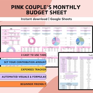 Pink Couple's Monthly Budget Planner | Google Sheets | Finance Spreadsheet Template | Expense Bill Savings Debt Income Tracker Beginner