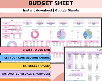 Pink Couple's Monthly Budget Planner | Google Sheets | Finance Spreadsheet Template | Expense Bill Savings Debt Income Tracker Beginner