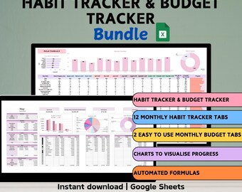 Yearly Habit Tracker and Budget Tracker Spreadsheet Bundle | Google Sheets | 2025 Goal Life Planner | Simple Digital Dashboard