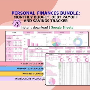 Personal Finances Bundle | Budget, Debt Payoff and Savings Trackers | Google Sheets | Personal Finances Template | Simple to Use
