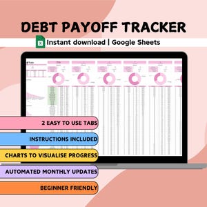 Pink Debt Payoff Tracker | Google Sheets | 2025 Finance Credit Card Spreadsheet Template | Simple to Use