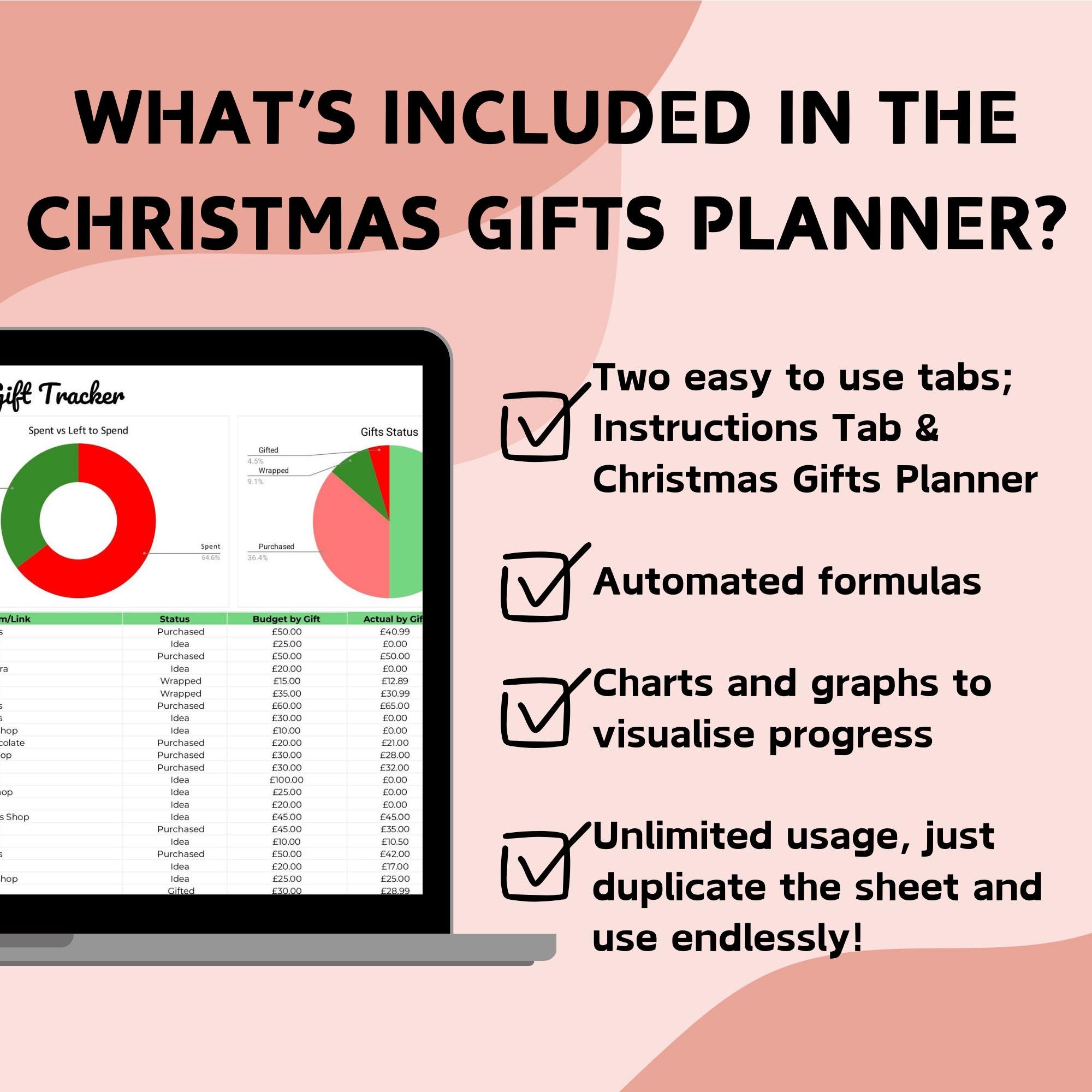 Christmas Gift Planner Spreadsheet | Google Sheets | Holiday Budget ...