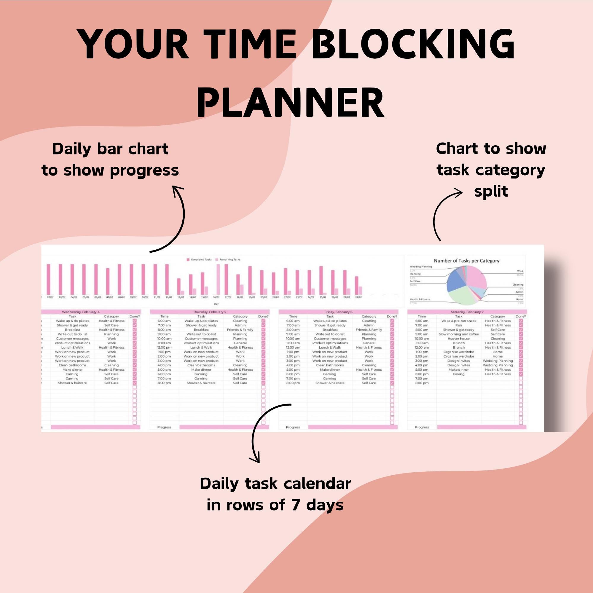 Hourly Time Blocking Planner Spreadsheet | Google Sheets | Daily ...