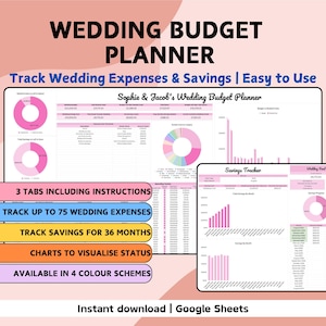 Wedding Budget and Savings Planner | Google Sheets | Tracker Template | Checklist Organizer | Simple Editable Spreadsheet Bride Groom