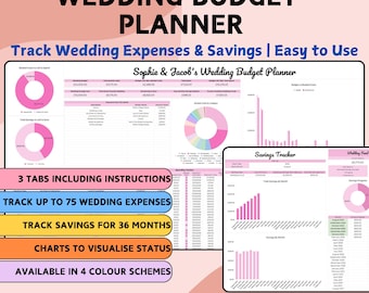 Planificador de presupuesto y ahorros para bodas / Hojas de cálculo de Google / Plantilla de seguimiento / Organizador de listas de verificación / Hoja de cálculo editable simple para la novia y el novio