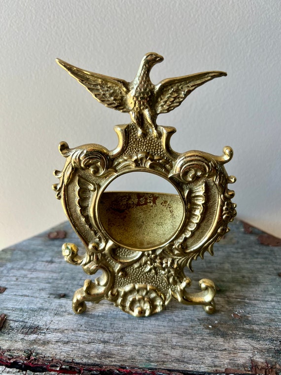 Vintage Solid Brass ornate pocket watch holder