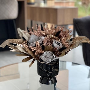 Melissani Preserved Flower Centerpiece - Long lasting unique home decor, Ideal gift from dry flowers with gold and bronze tones