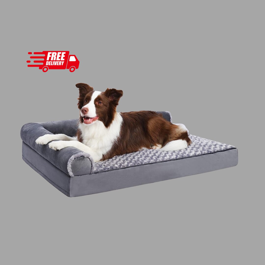 Dog Bed Plush Dog Couch Beds With Waterproof Lining Bolster Etsy