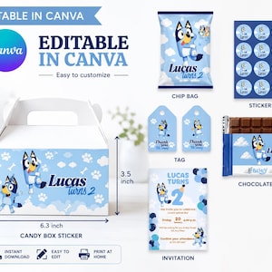 Bluey Birthday Party Bundle Template | Editable in Canva | Instant Download