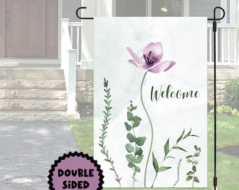 Welcome Watercolor Garden Flag, Floral Welcoming Banner, Purple Yard Sign, Spring, Driveway, Porch, Front Door, Grandma Present, New Home