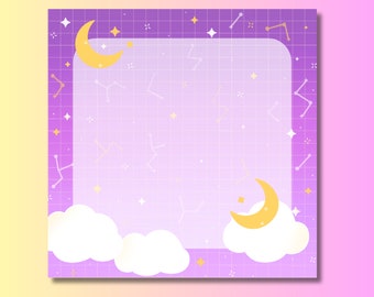 Bloc de notas kawaii morado de constelaciones y lunas - papelería linda - blocs de notas rosas