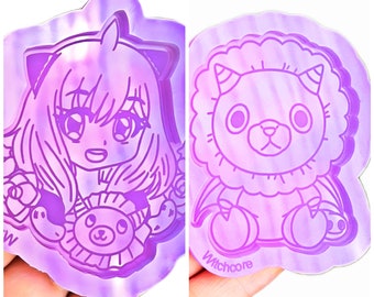 Schattig meisje met roze haren en haar knuffel - Harsmallen siliconen-siliconen mallen - Siliconen oorbelvorm voor harsgieten / sieraden maken