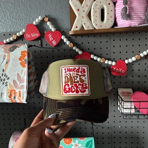 Need a Diet Coke Trucker Hat | Camo Patch Hat for Women | Olive Green Retro Baseball Cap | Funny Soda Lover Gift | Trendy Boutique Hat