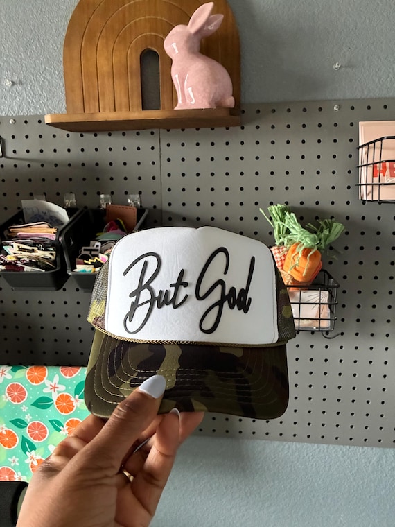 But God Trucker Hat | Christian Hat | Faith-Based Hat | Inspirational Hat | Camo Trucker Cap | Christian Gift | Religious Apparel