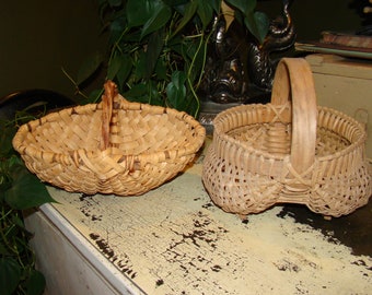2 Handmade Woven Egg Garden Gathering Snack Kitchen Vanity Storage Basket Wood Handle Farmhouse Cottage Home Decor Baskets
