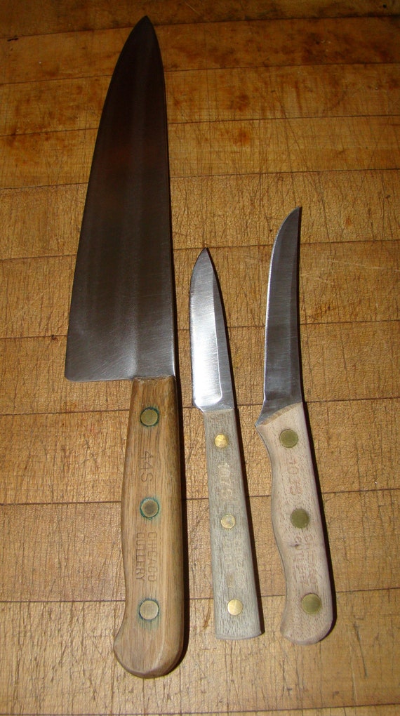 3 Vintage Chicago Cutlery 44S 103S 107S Paring Chopping Boning Kitchen Knife Chef Cooking Knives Full Tang Stainless Wood Handles A 