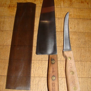Vintage Chicago Cutlery Oak Wood Block + Knives + Sharpener 44S 66S CT7 62S