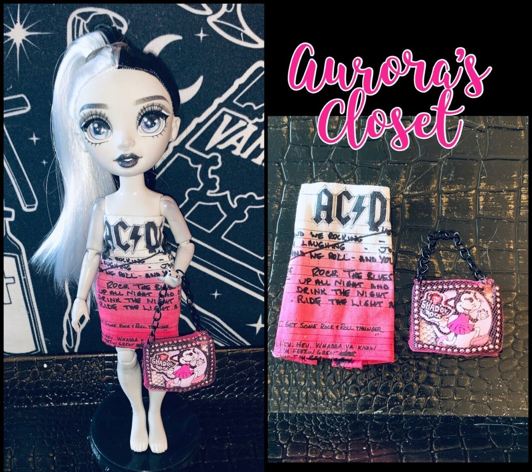Rainbow High Custom AC/DC Dress Pink Newsprint Ombre Mesh Purse 335 - Etsy