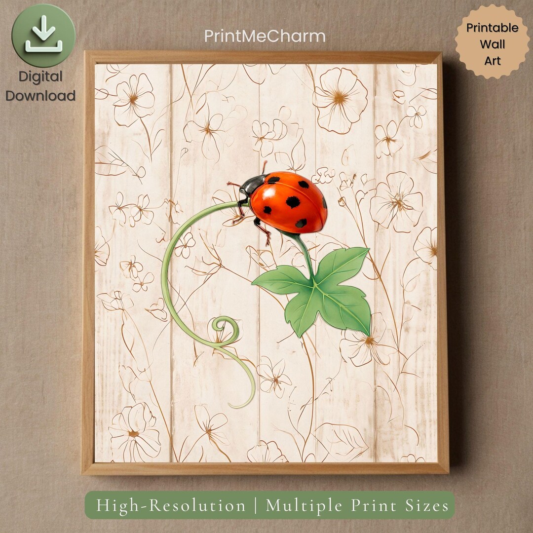 Ladybug on a Vine Digital Wall Art Print | Whimsical Insect Nursery ...